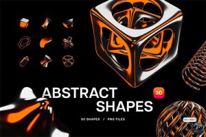 暗橙色3D工业金属镀铬Y2K科技抽象艺术几何图形PNG免抠图片素材-设计猿