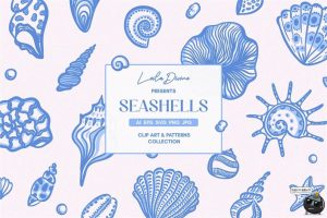 时尚手绘贝壳海螺海星海洋生物插图插画图案AI矢量PNG免扣JPG素材-设计猿