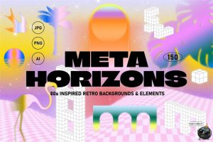 复古蒸汽波3D立体几何图形彩虹迷幻渐变背景AI矢量PNG免扣JPG素材-设计猿