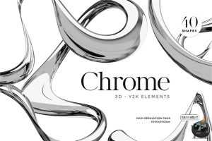 银色科幻3D华丽镀铬哑光液体金属抽象几何图形PNG免抠图片素材-设计猿