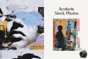 日系复古潮流日式美学数字抽象艺术混合拼贴背景底纹JPG图片素材-设计猿