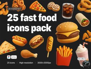 卡通3D汉堡薯条快餐披萨炸鸡可乐热狗插图插画图标PNG免抠素材图-设计猿