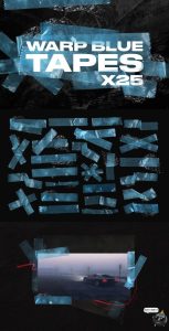 复古潮流蓝色塑料膜胶带拼贴包装艺术海报封面物料PNG免抠素材图-设计猿