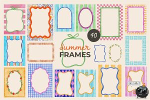 趣味手绘夏季水彩画框边框文艺拼贴艺术手账拼贴PNG免扣插画素材-设计猿