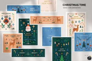 时尚扁平化圣诞节新年贺卡横幅海报手绘元素插图插画AI矢量素材-设计猿