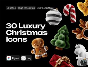 圣诞节毛绒质感玩具图形图案APP网页UI 3D立体图标PNG免抠素材图-设计猿