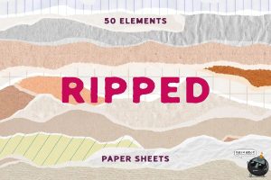 撕纸牛皮纸褶皱混合复古做旧拼贴纸张碎片纸纹理PNG免抠图片素材-设计猿