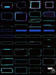 科技感边框蓝色发光文本框赛博科幻HUD免抠PNG素材电子手账图片-设计猿