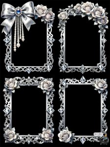 洛可可宫廷风相框边框华丽银白色奢华浪漫PSD素材-设计猿