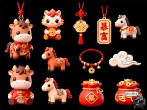 2026新年马年元素3D卡通鞭炮福字灯笼锦鲤PSD素材-设计猿