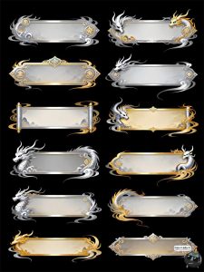 玄幻山海经异兽游戏风格长条形UI标题边框PSD素材-设计猿