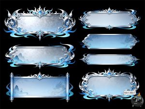 游戏古风界面UI标题框玄幻银蓝色调游戏风PSD素材-设计猿