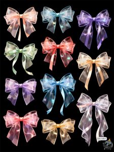 梦幻蝴蝶结卡通唯美纱质丝带浪漫手账元素PSD素材-设计猿