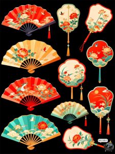 【原创可商用】国潮风扇子中式仿古元素手绘风PSD模板插画素材图-设计猿